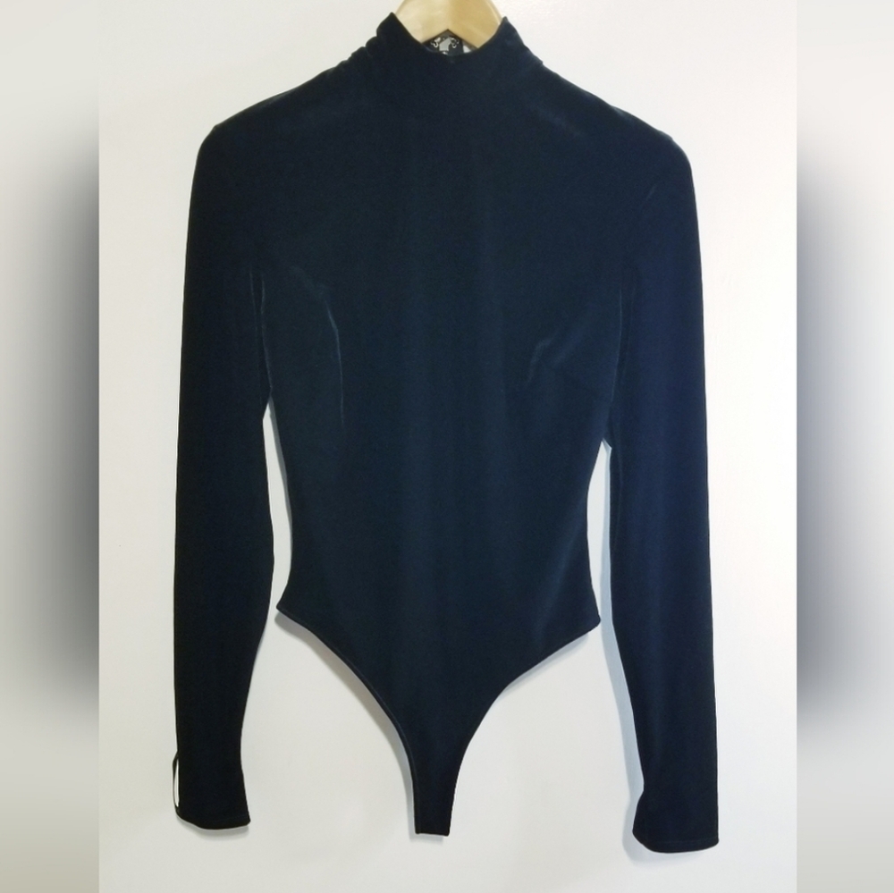 MISTRESS ROCKS Los Angeles Black Velvet High Neck Long Sleeve Open Back Bodysuit